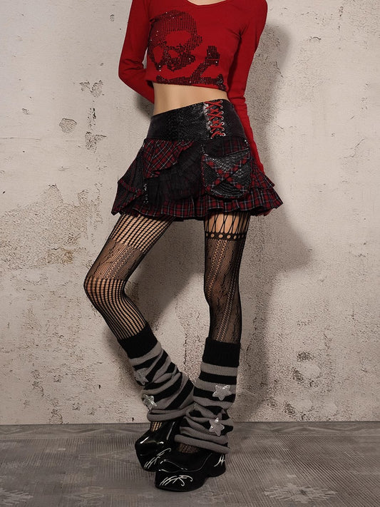 Punk style black and red heavy industry design sense spicy girl half skirt versatile A-line short skirt fluffy skirt