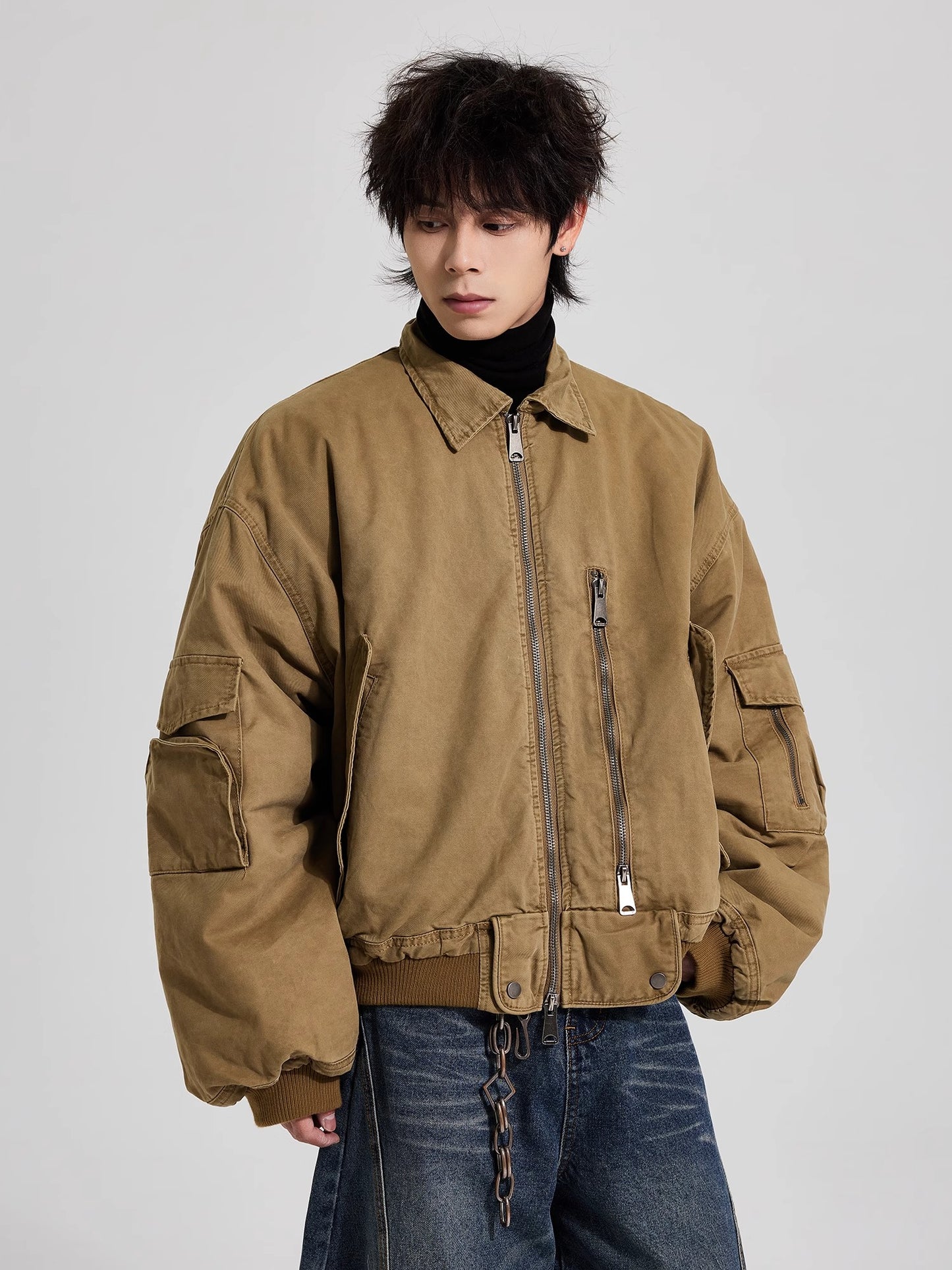 MASEN Heavy Bomber Vintage MA1 Cotton Jacket Coat Winter Men's Trendy Short Wide Top