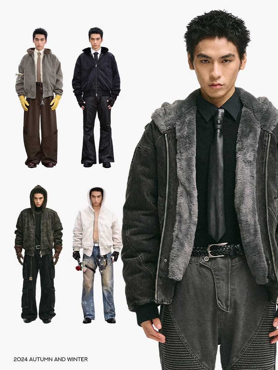 CATS Mountain Carving Plush Thick Coat Men's Cleanfit Heavy duty Canvas Washed Cotton Jacket