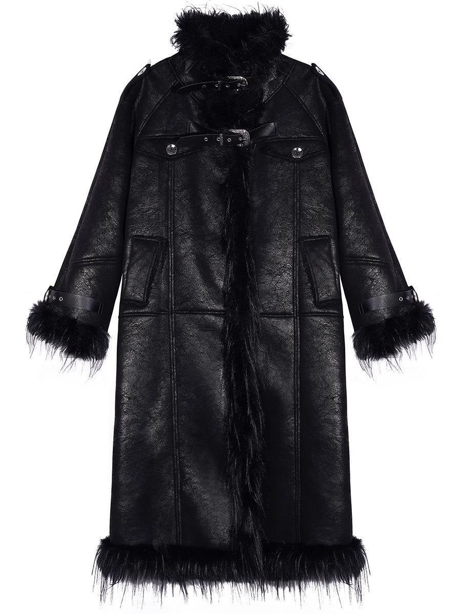 Retro high-end plush patchwork fur coat, women's mid to long windbreaker, winter thick coat