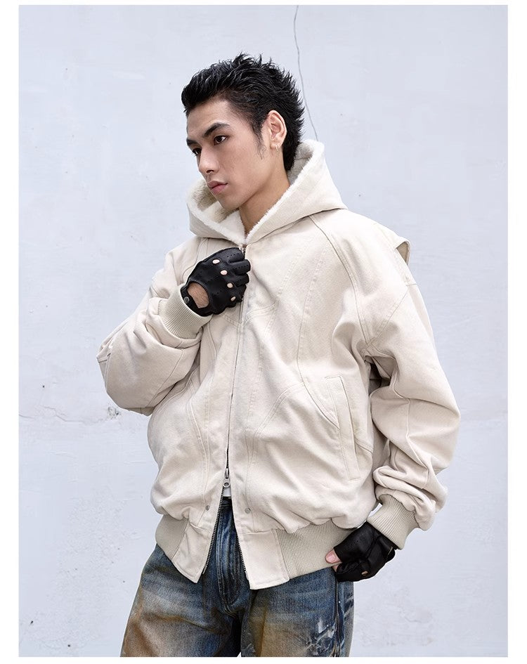 CATS Mountain Carving Plush Thick Coat Men's Cleanfit Heavy duty Canvas Washed Cotton Jacket