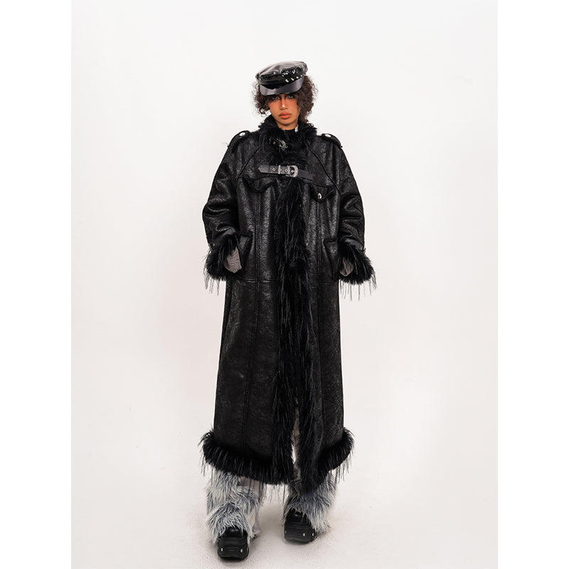 Retro high-end plush patchwork fur coat, women's mid to long windbreaker, winter thick coat