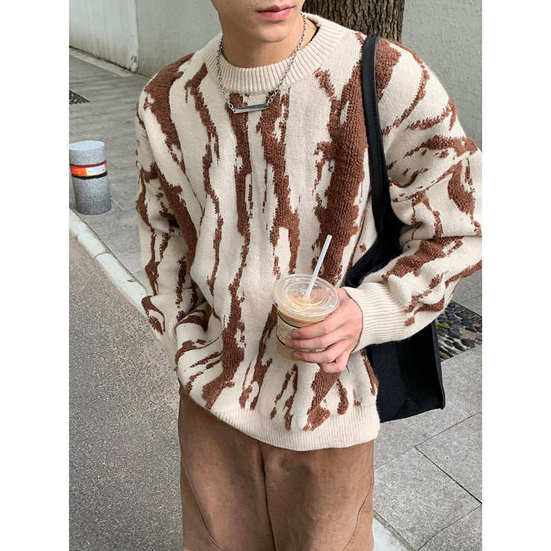 PLTH * Autumn/Winter Trendy Brand Street Color Collision Lazy Style Coarse Wool Knitted Korean Top Men's Thick Versatile Sweater